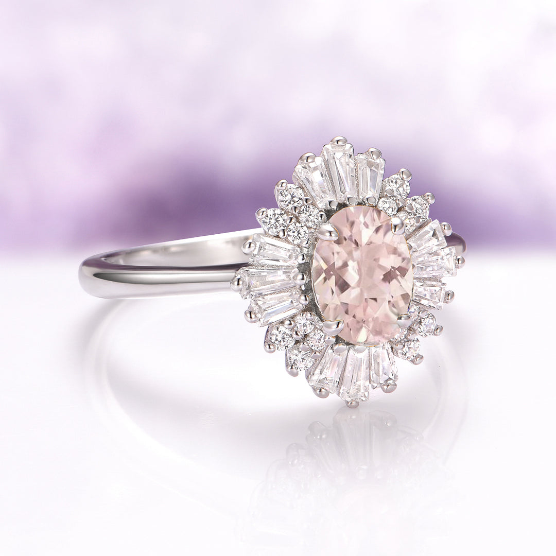 Victoria Art Deco Morganite Engagement Ring in 14K White Gold