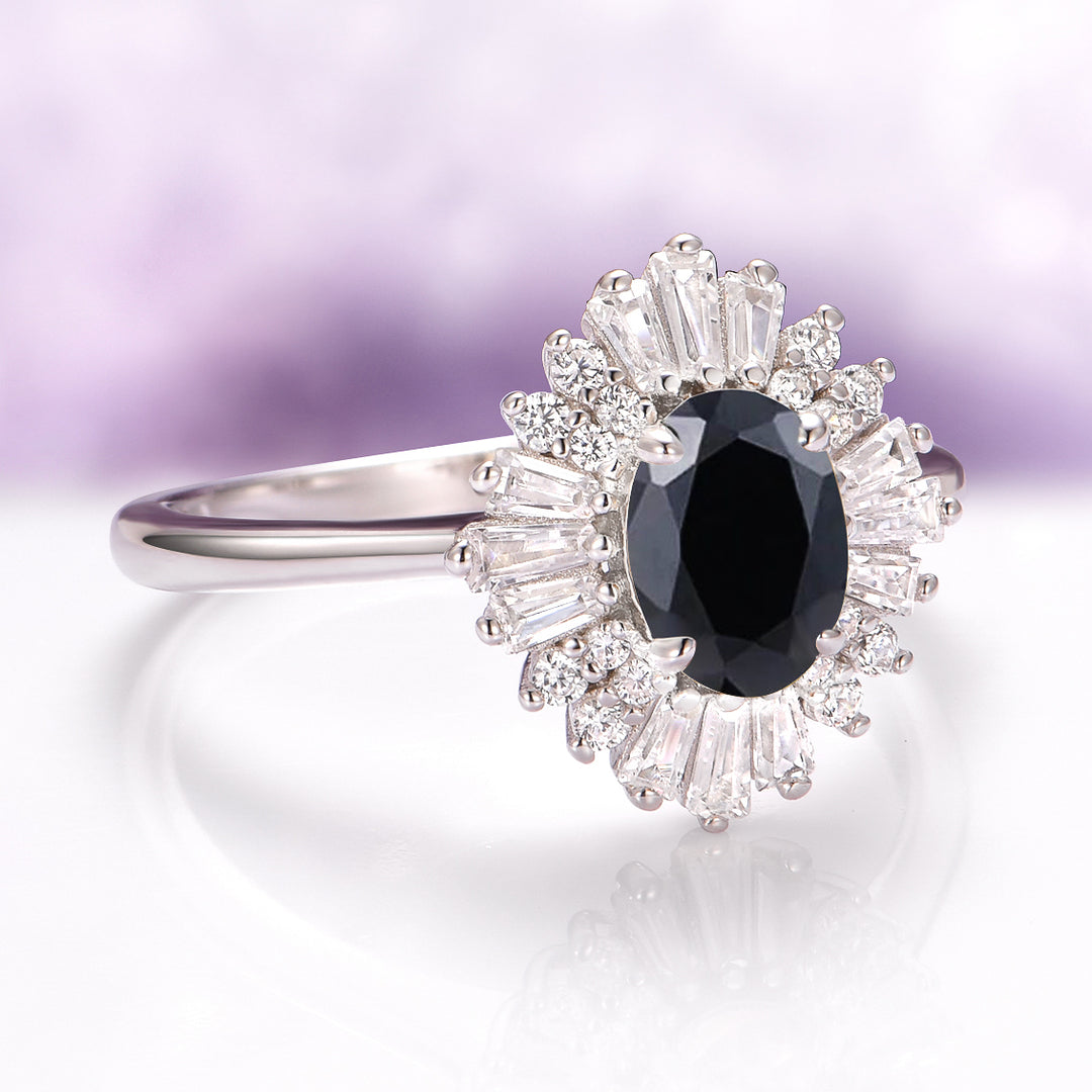 Victoria Black Onyx Engagement Ring in Sterling Silver