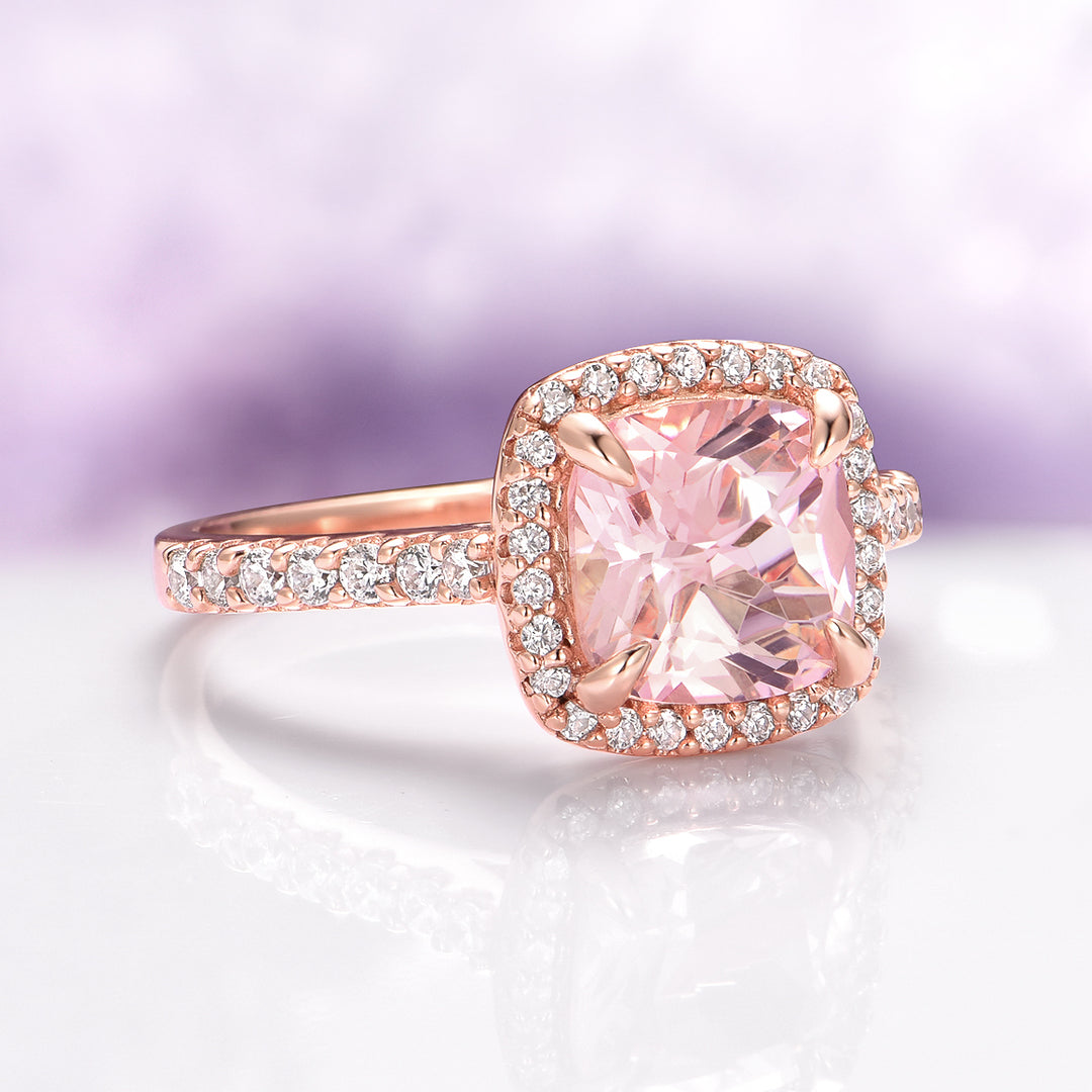 Belle Cushion Cut Morganite Ring in 14K Rose Gold Vermeil