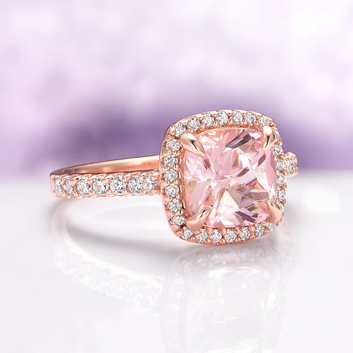 Belle Cushion Cut Morganite Ring in 14K Rose Gold Vermeil
