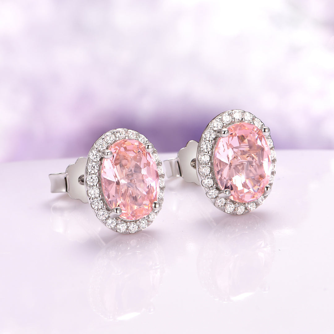 Iris Oval Morganite Stud Earrings in Sterling Silver
