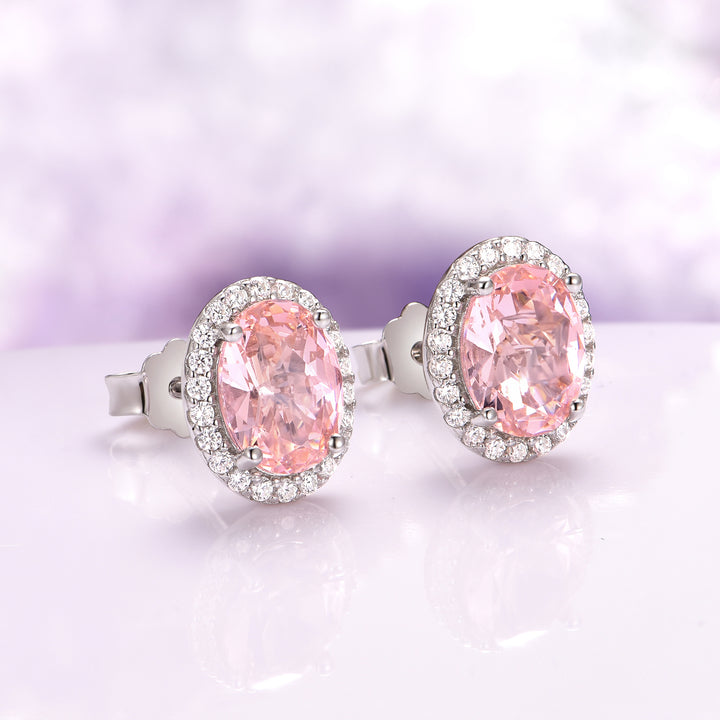 Iris Oval Morganite Stud Earrings in Sterling Silver