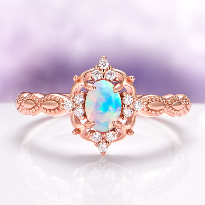 Claire Vintage Australian Opal Ring in 14K Solid Rose Gold