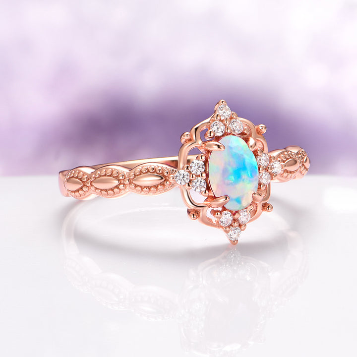 Claire Vintage Australian Opal Ring in 14K Solid Rose Gold