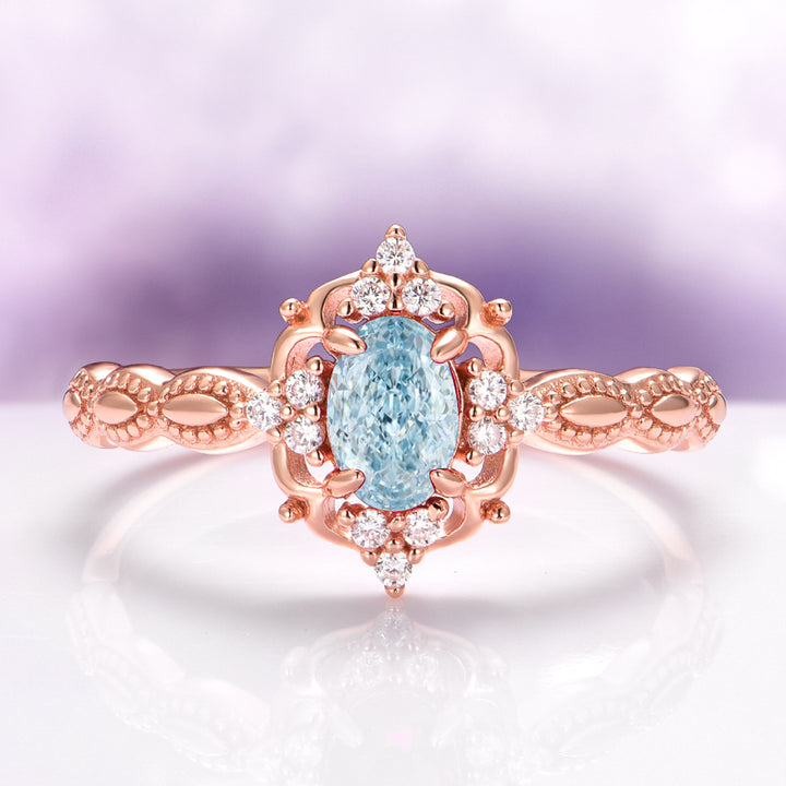 Claire Vintage Aquamarine Ring in 14K Solid Rose Gold