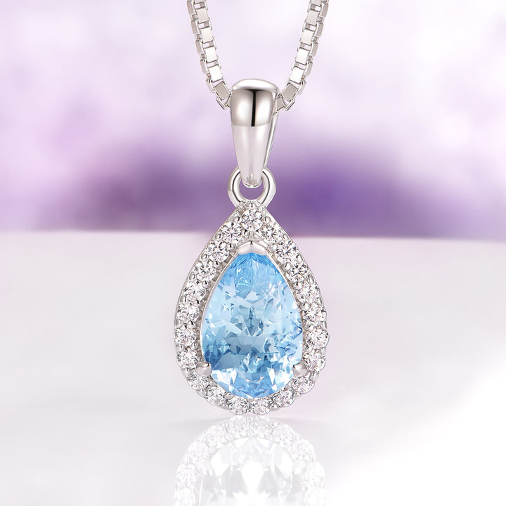 Vera Teardrop Aquamarine Necklace in Sterling Silver