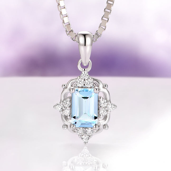 Claire Vintage Natural Aquamarine Necklace in Sterling Silver