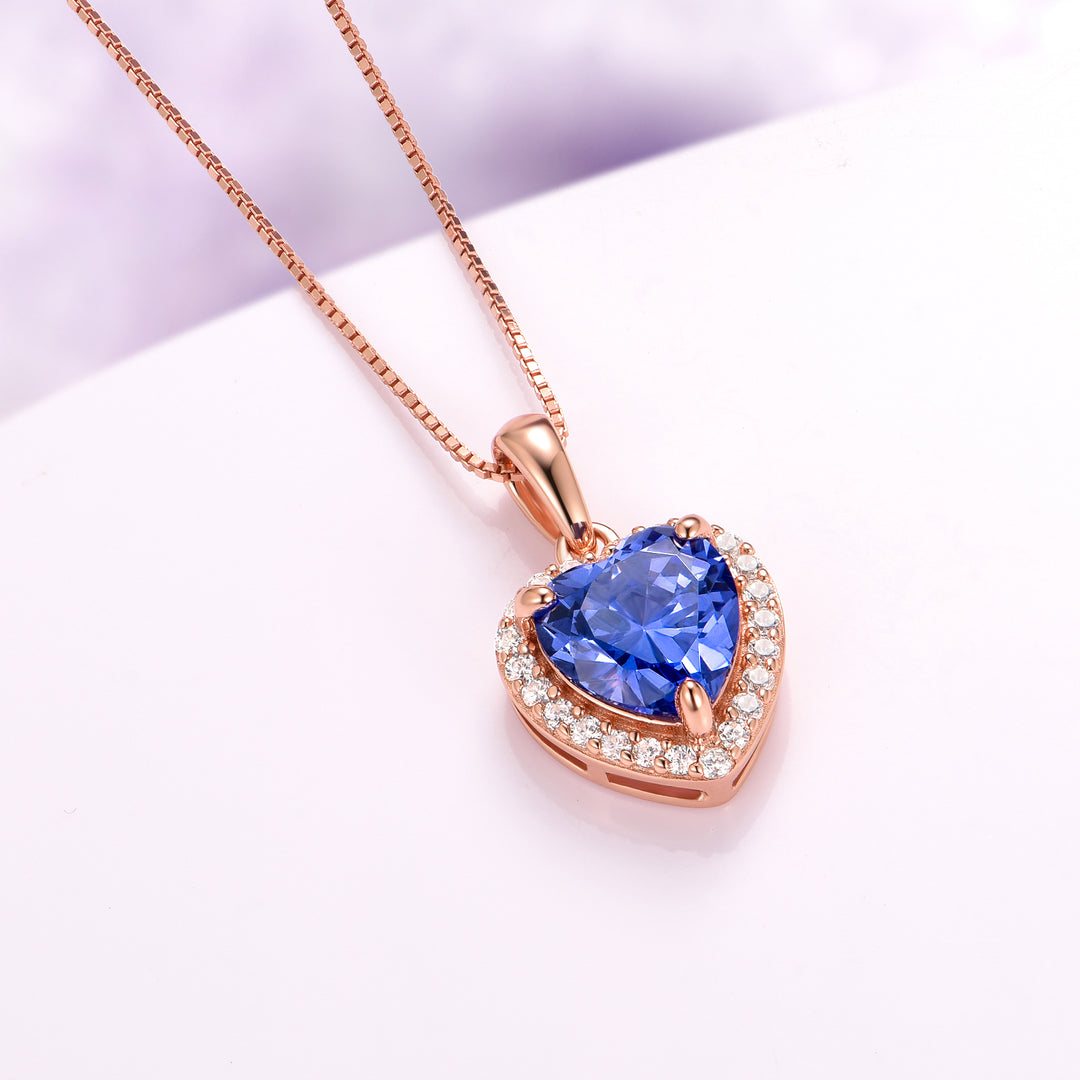 Tanzanite Heart Necklace in 14K Rose Gold Vermeil