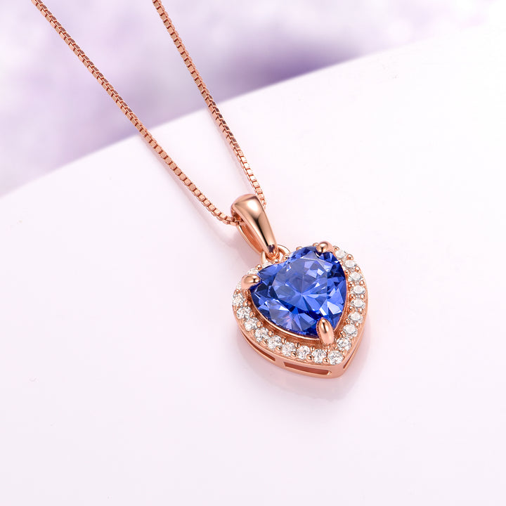 Tanzanite Heart Necklace in 14K Rose Gold Vermeil