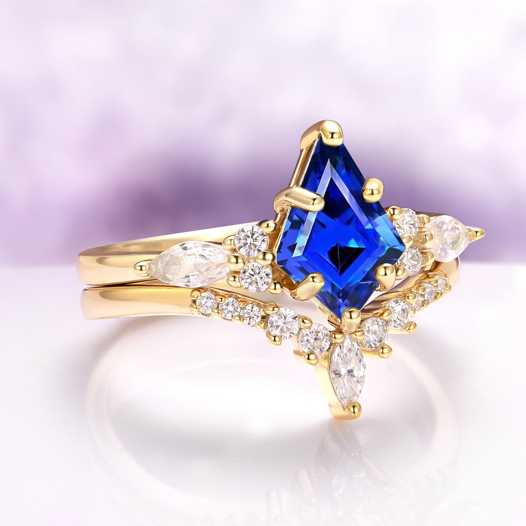 Skye Kite® Blue Sapphire & Gold Leaf Couples Ring