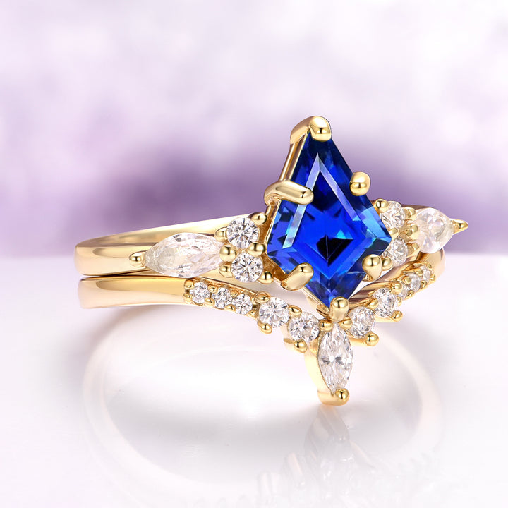 Skye Kite® Blue Sapphire & Gold Leaf Couples Ring
