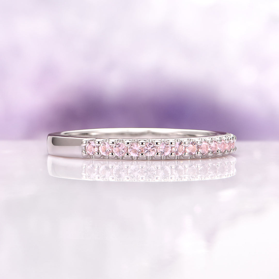 Minimalist Blush Pink Morganite Wedding Band in Sterling Silver (2mm)