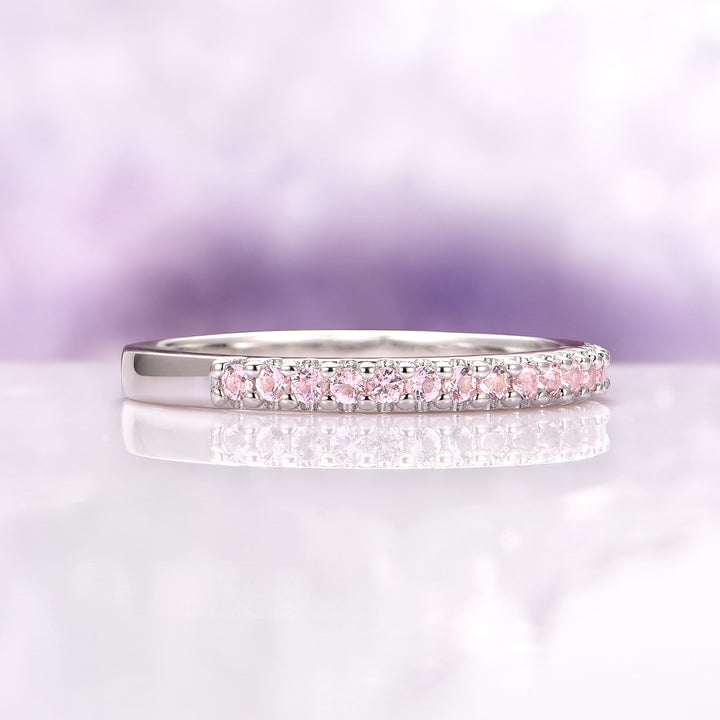 Minimalist Blush Pink Morganite Wedding Band in Sterling Silver (2mm)