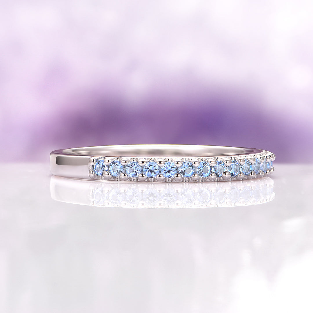 Minimalist Aquamarine Wedding Band in Sterling Silver (2mm)
