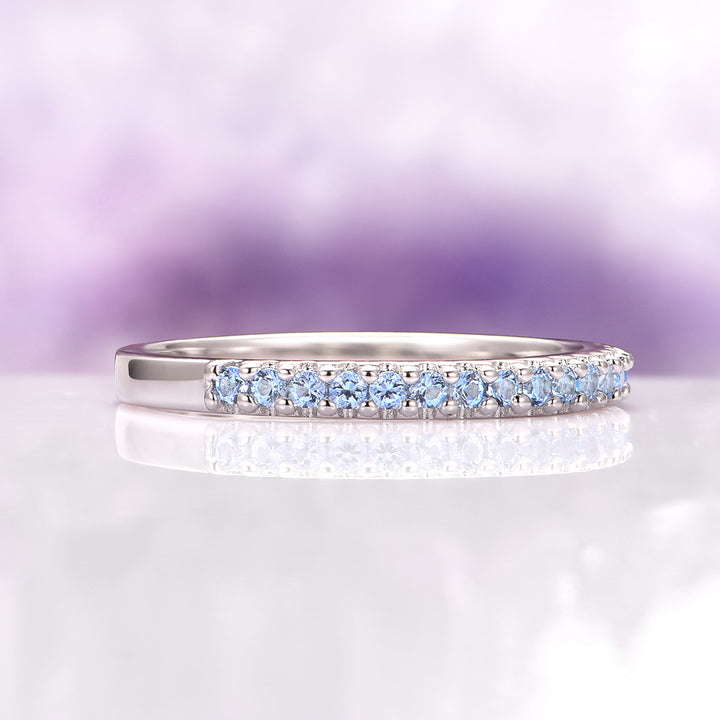 Minimalist Aquamarine Wedding Band in Sterling Silver (2mm)
