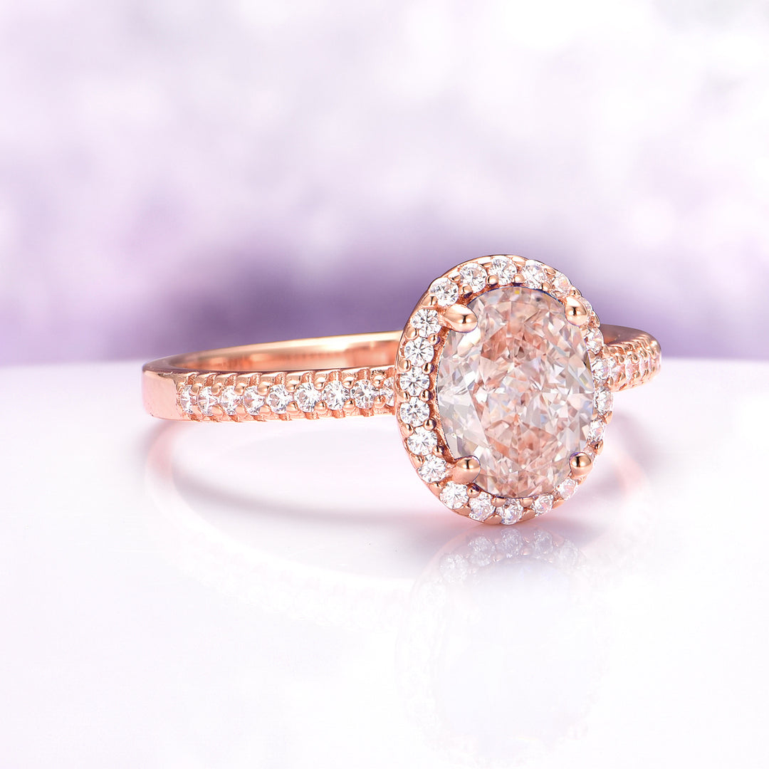 Iris Oval Morganite Engagement Ring in 14K Solid Rose Gold