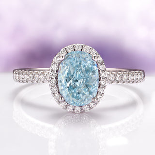 Iris Oval Aquamarine Engagement Ring in 14K White Gold