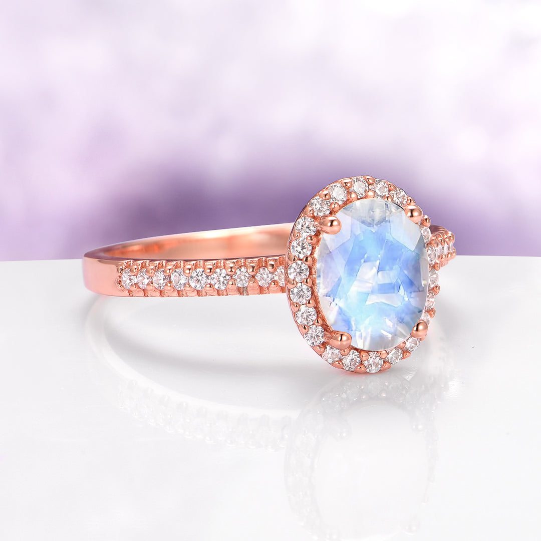 Iris Oval Moonstone Ring in 14K Rose Gold Vermeil
