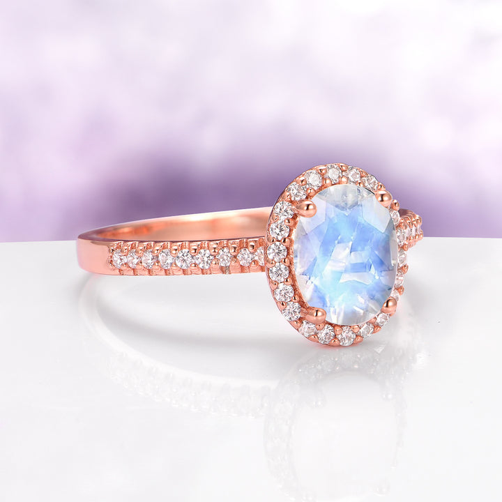 Iris Oval Moonstone Ring in 14K Rose Gold Vermeil