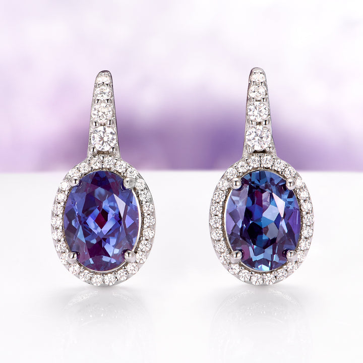 Oval Alexandrite Dangle Earrings in Sterling Silver