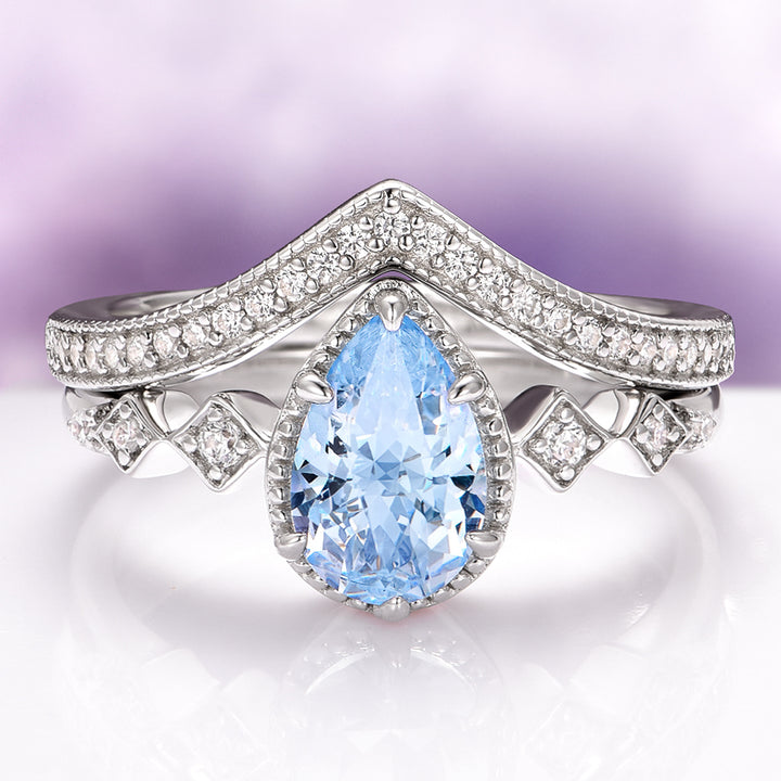 Teardrop Aquamarine Engagement Ring Set in Sterling Silver