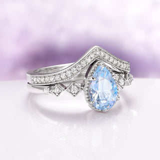 Teardrop Aquamarine Engagement Ring Set in Sterling Silver