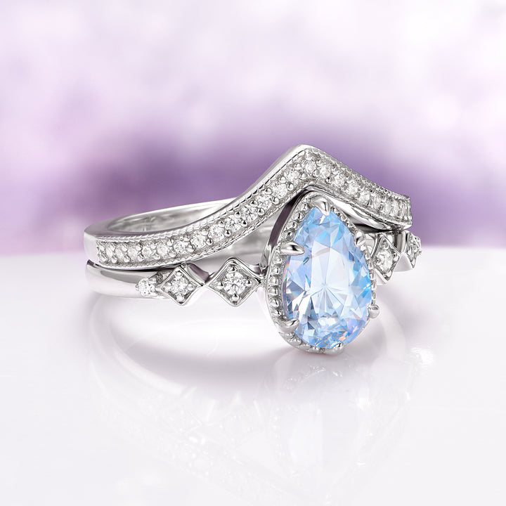Teardrop Aquamarine Engagement Ring Set in Sterling Silver