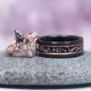Galaxy Meteorite Hammered Wedding Band in Two-Tone Black Tungsten Carbide (8mm)