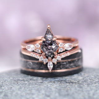 Skye Kite® Galaxy Salt & Pepper (Herkimer) Diamond & Meteorite Couples Ring Set