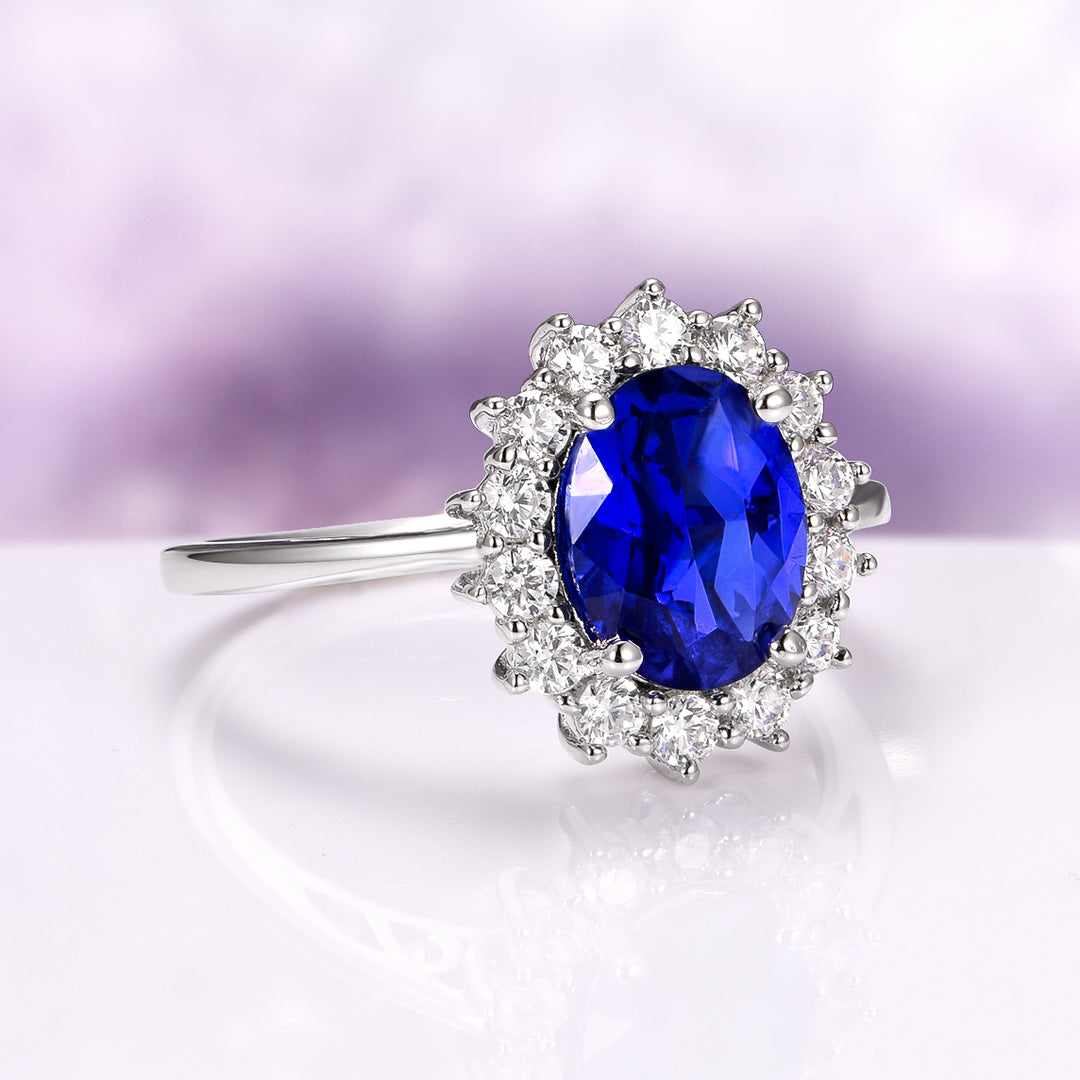 Iconic Princess Diana Blue Sapphire Ring in Sterling Silver