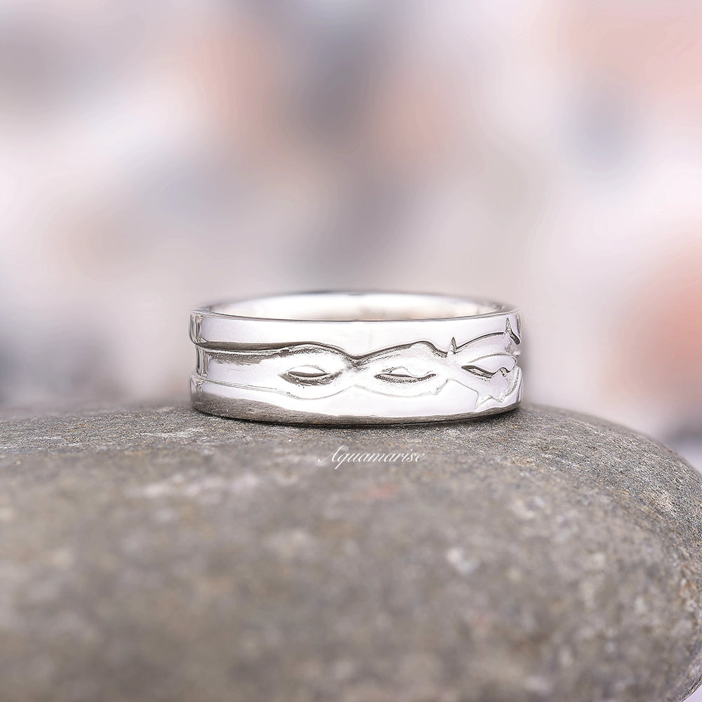 Leaf Wedding Band- 6MM 925 Sterling Silver