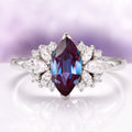 Adeline Marquise Cut Alexandrite Ring in Sterling Silver by Aquamarise featuring a marquise color-changing alexandrite center with diamond accents, part of Sterling Silver Rings and June Birthstone Jewelry collections.