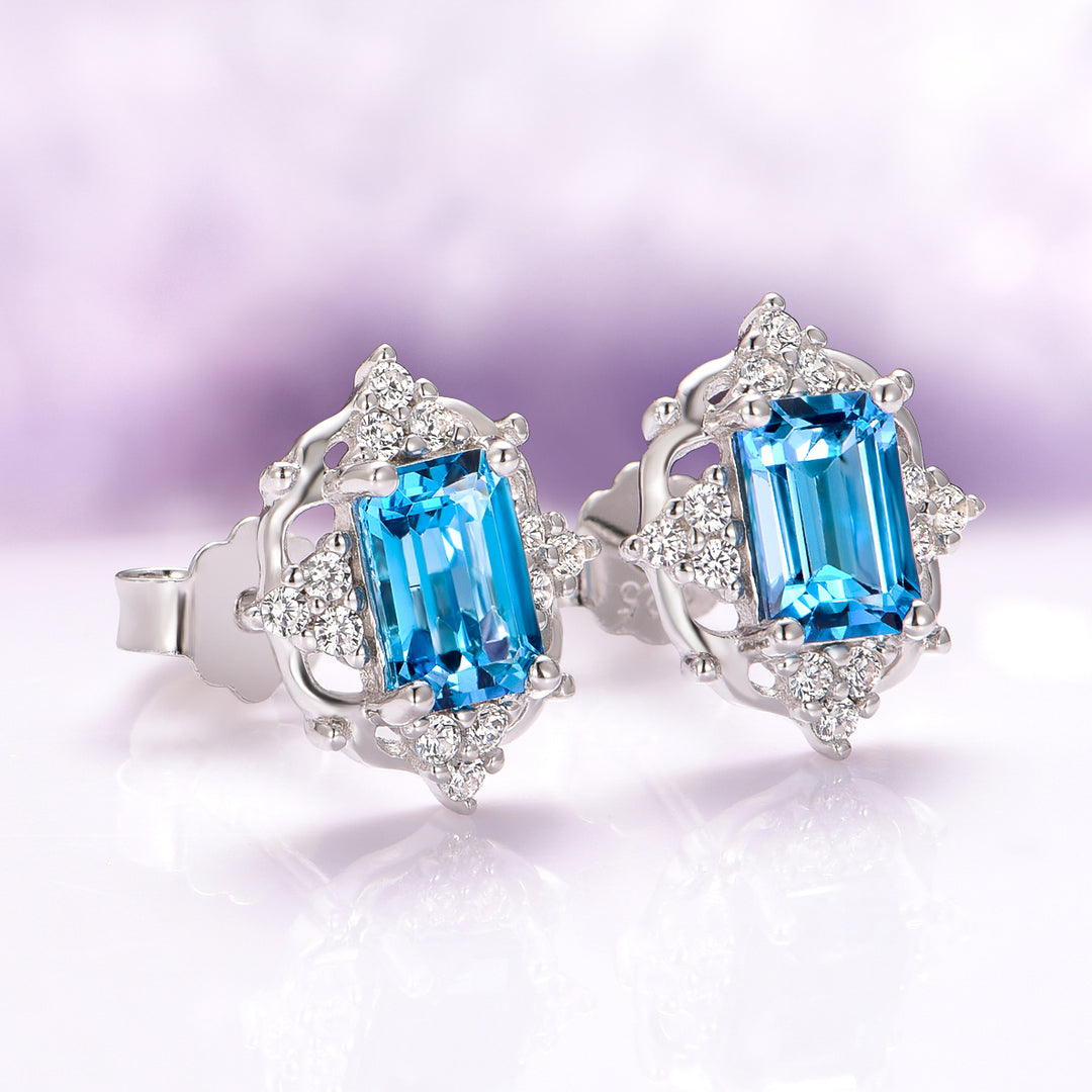 Claire Natural London Blue Topaz Earrings in Sterling Silver