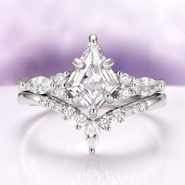 Skye Kite® Lab-Grown Diamond Engagement Ring Set in 14K White Gold (IGI Certified) by Aquamarise Gold featuring a kite-cut center diamond with marquise and round white stones on a delicate white gold band.