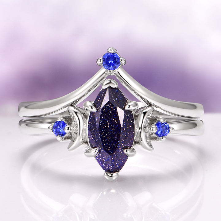 Starry Night, Meteorite & Blue Fire Opal Couples Ring