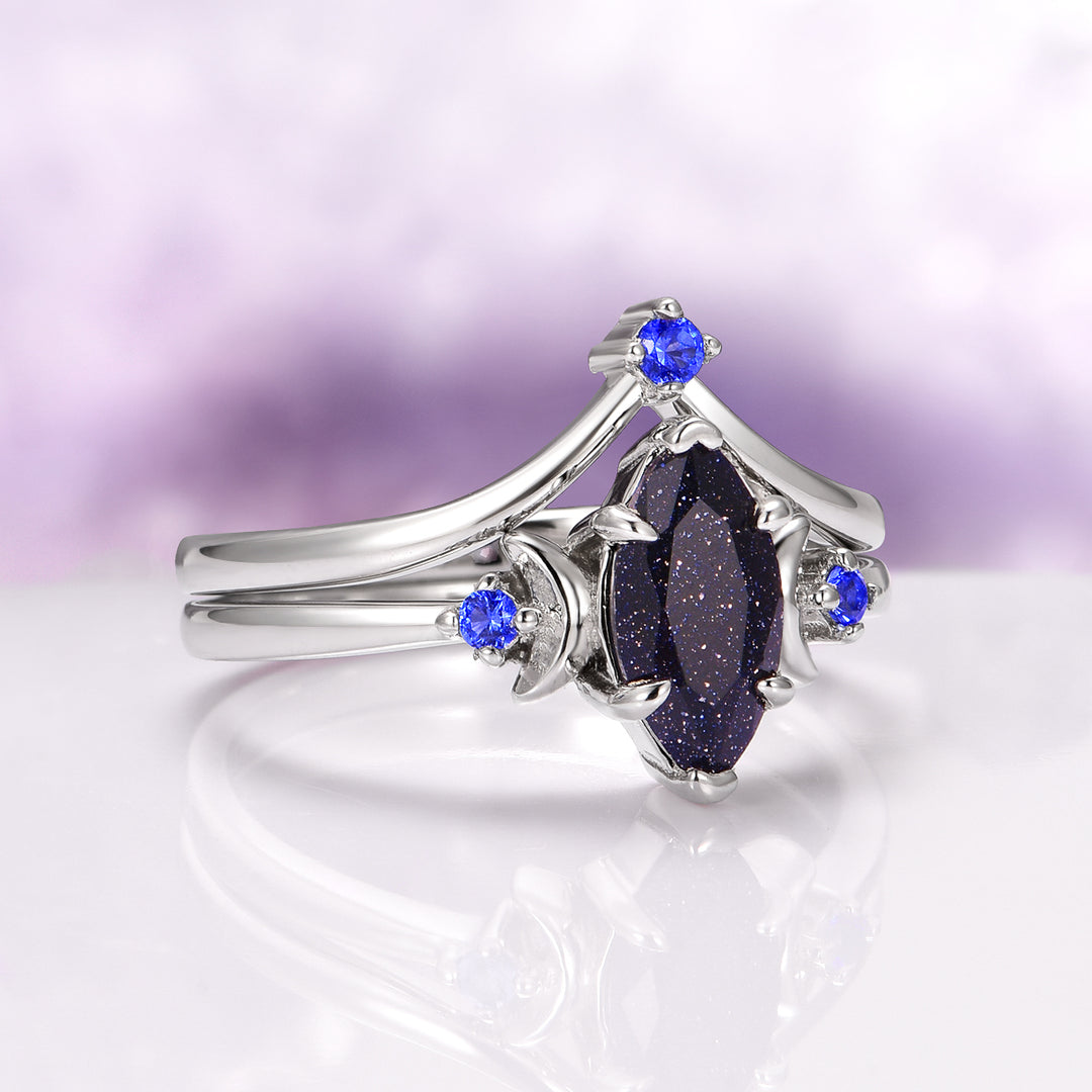 Starry Night, Meteorite & Blue Fire Opal Couples Ring