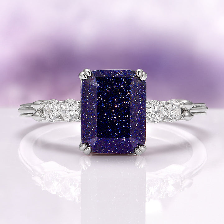 Starry Night Engagement Ring in Sterling Silver (Hidden Halo)