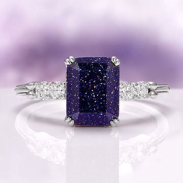 Starry Night Couples Ring Set- Night Court Inspired by Aquamarise, featuring a sparkling blue sandstone center with diamond accents, a celestial-inspired design for matching couples rings.