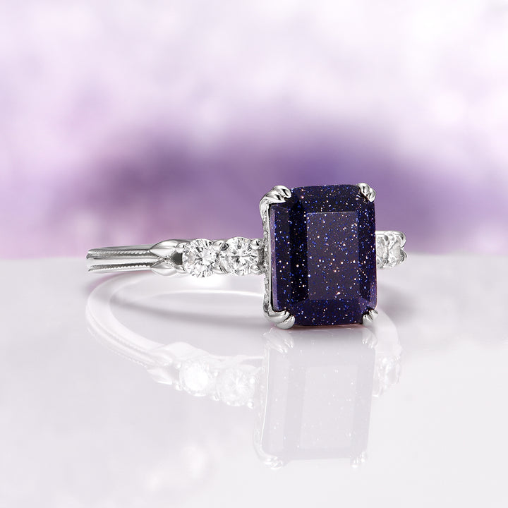 Starry Night Engagement Ring in Sterling Silver (Hidden Halo)