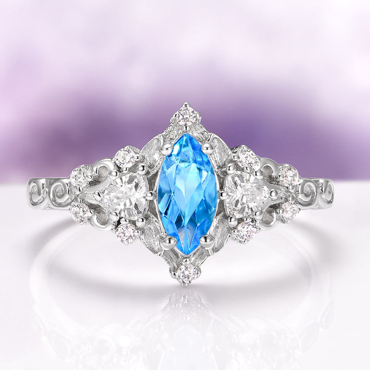 Elain Swiss Blue Topaz Fairy Leaf Ring in Sterling Silver