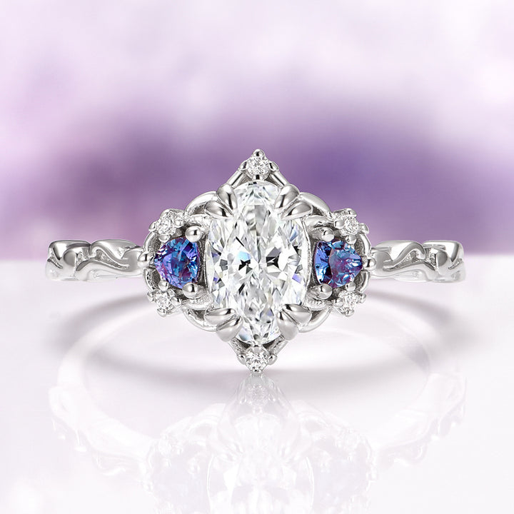 Esme Simulated Diamond and Alexandrite Engagement Ring in Sterling Silver
