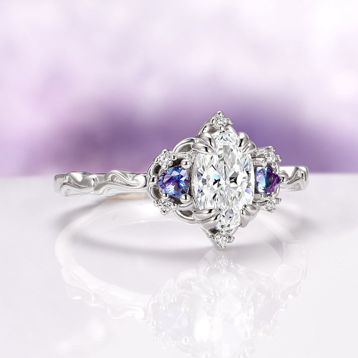 Esme Simulated Diamond and Alexandrite Engagement Ring in Sterling Silver