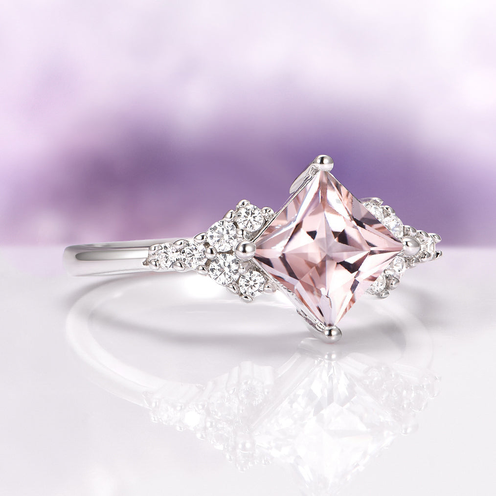 Ellie Princess Cut Morganite Engagement Ring in Sterling Silver
