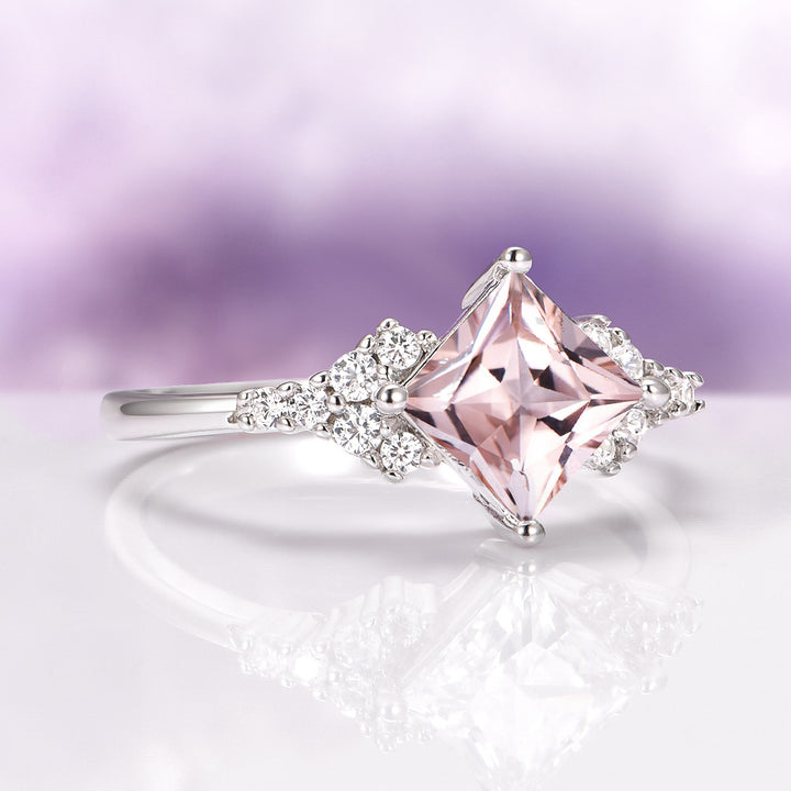 Ellie Princess Cut Morganite Engagement Ring in Sterling Silver
