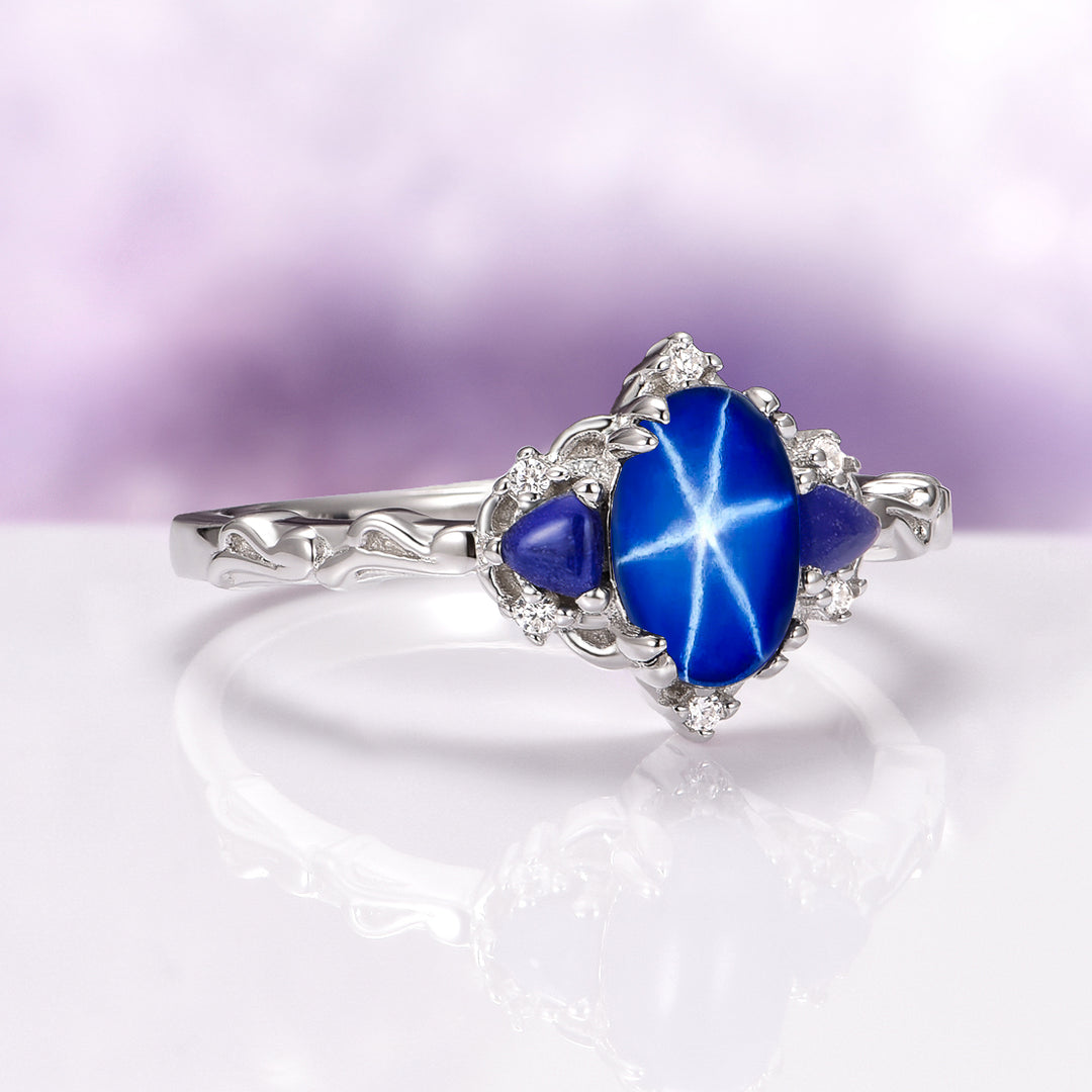 Esme Natural Star Sapphire Engagement Ring in Sterling Silver