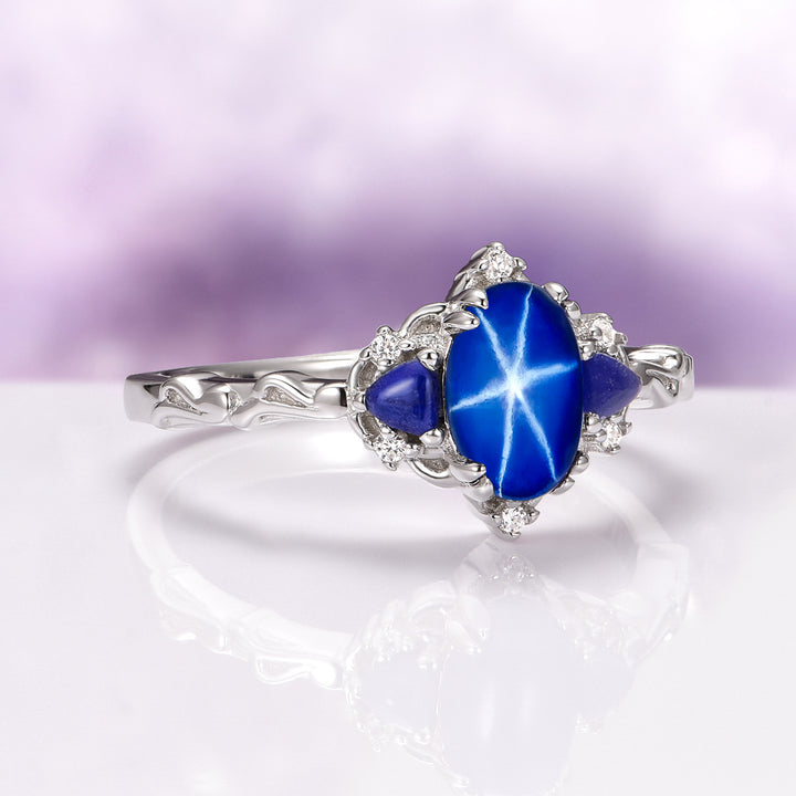 Esme Natural Star Sapphire Engagement Ring in Sterling Silver