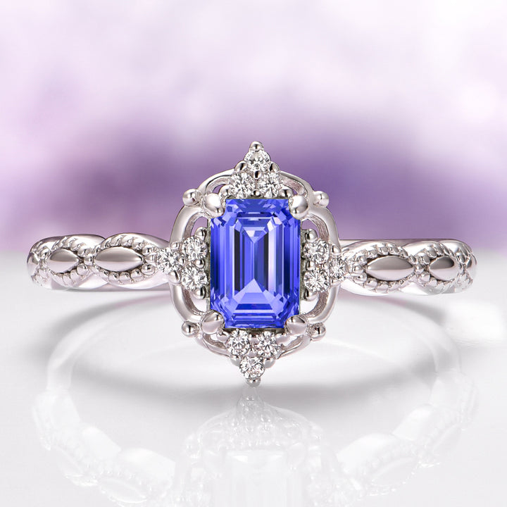 Claire Natural Tanzanite Engagement Ring in 14K White Gold