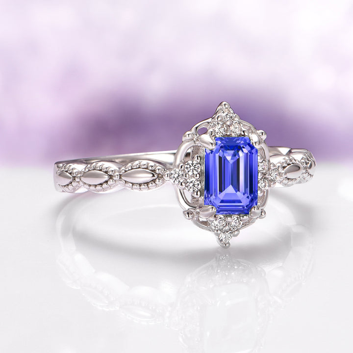 Claire Natural Tanzanite Engagement Ring in 14K White Gold