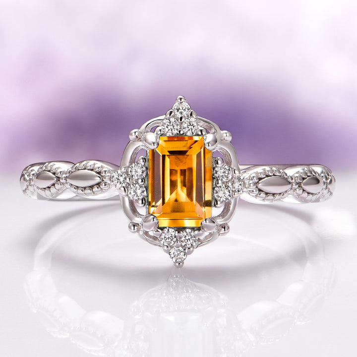 Claire Natural Citrine Engagement Ring in 14K White Gold