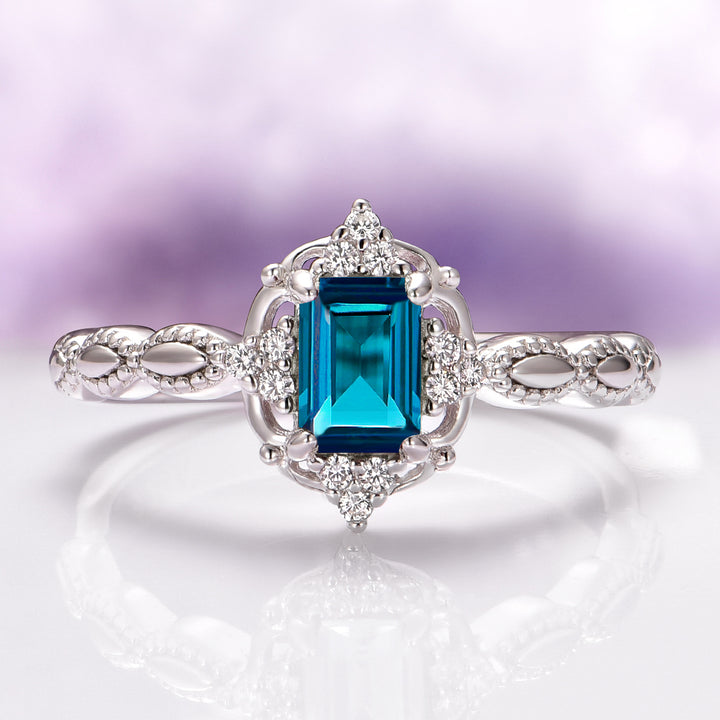Claire Vintage London Blue Topaz Ring in Sterling Silver